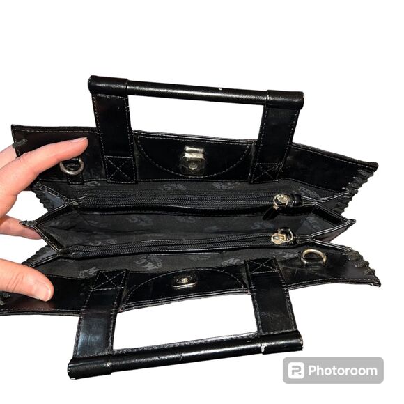 Vintage Mark Chantal MC Unisex Satchel Handbag Four Leaf Clover Design Black - Picture 8 of 16